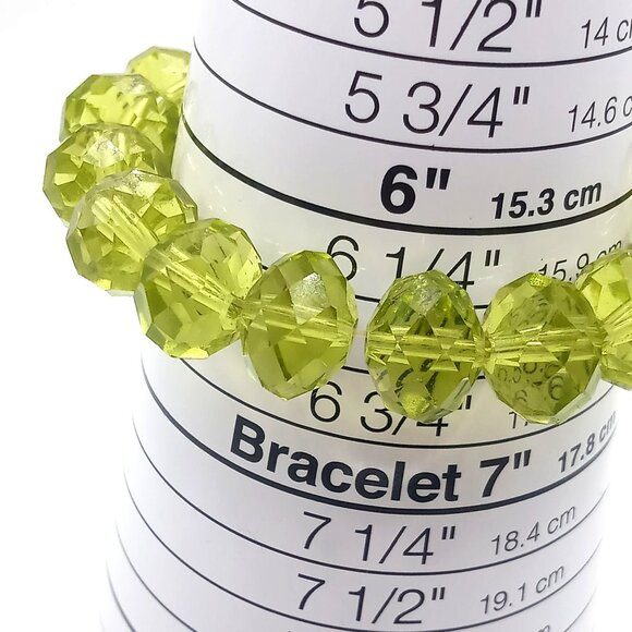 Women's Bracelet Handmade Faceted Lime Green Glass Crystal Beaded Stretch Bangle - Picture 5 of 5